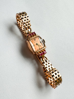 Vintage 14k Gold Ruby Bulova Watch 6"
