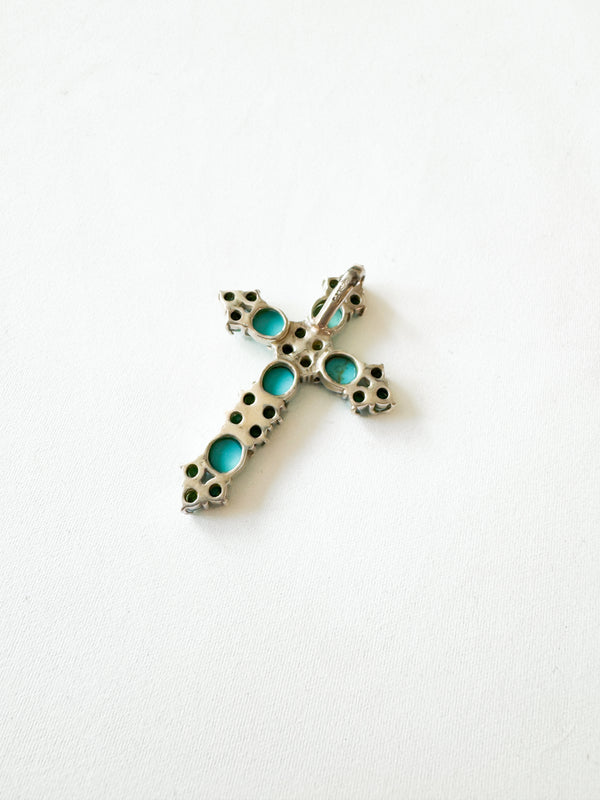 Vintage Sterling Silver & Turquoise Cross