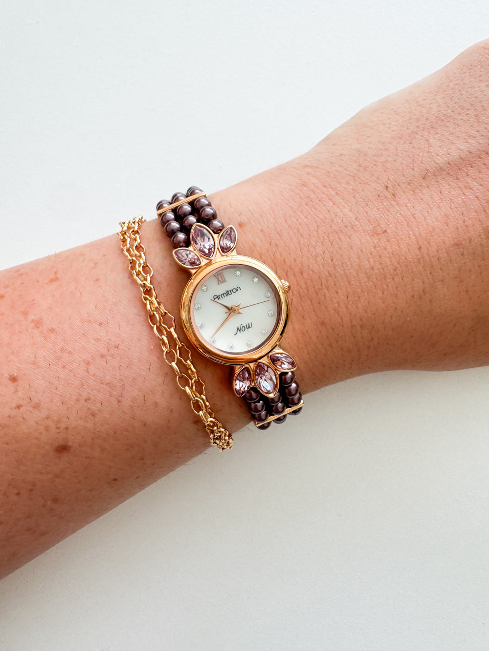 Vintage Armitron Gold & Beaded Purple Women’s Watch
