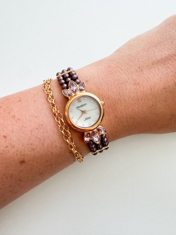 Vintage Armitron Gold & Beaded Purple Women’s Watch