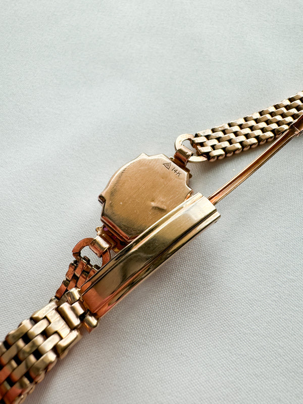 Vintage 14k Gold Ruby Bulova Watch 6"