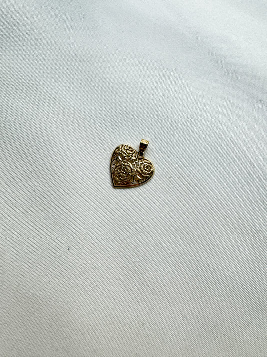 Vintage 10k Gold Rose Heart Charm