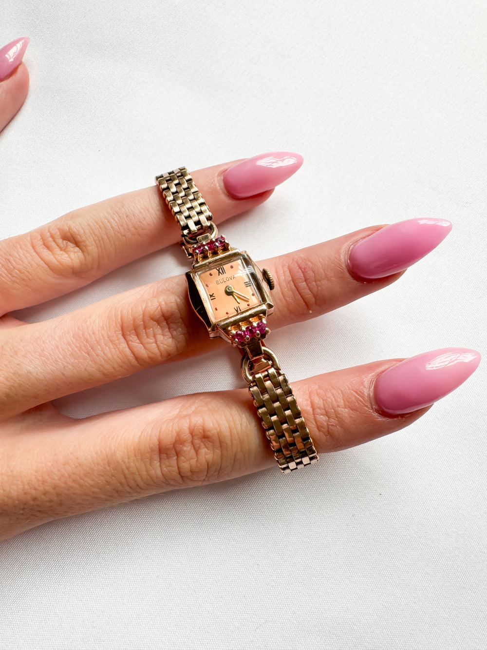 Vintage 14k Gold Ruby Bulova Watch 6"