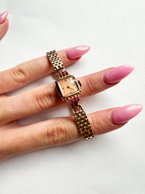 Vintage 14k Gold Ruby Bulova Watch 6"