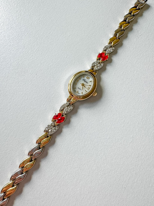 Vintage Roytalton Red Rhinestone Watch