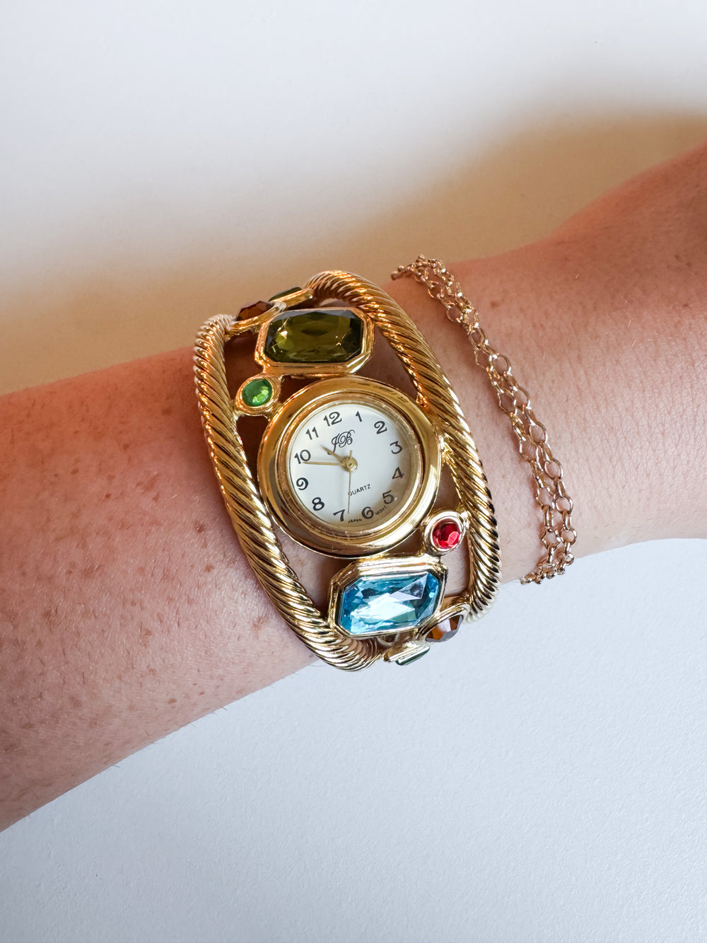 Vintage Vintage Gold & Multicolored Rhinestone Cuff Watch