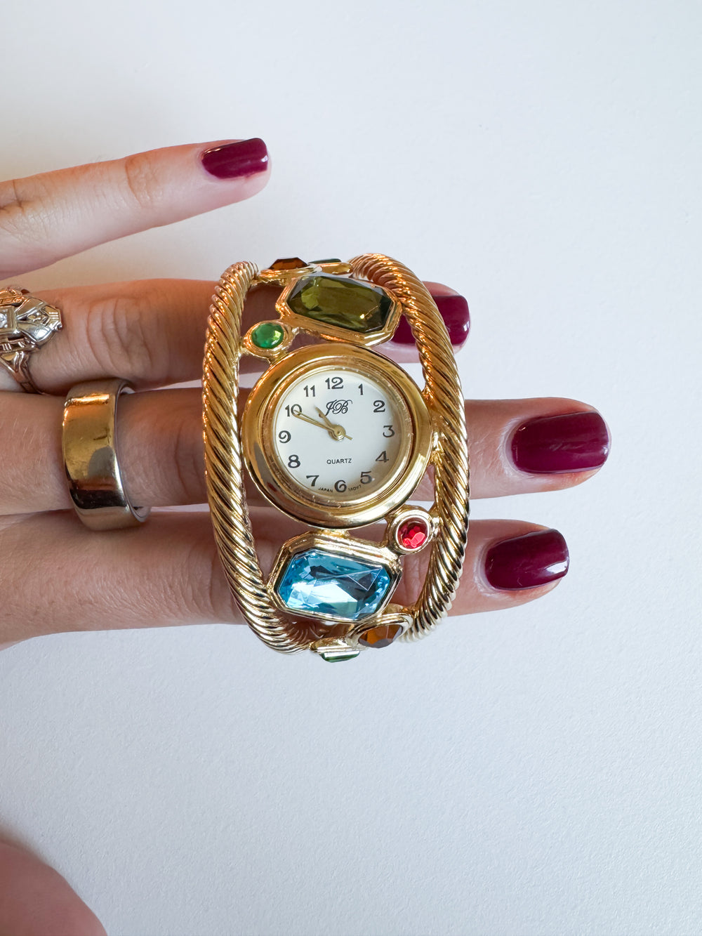 Vintage Vintage Gold & Multicolored Rhinestone Cuff Watch