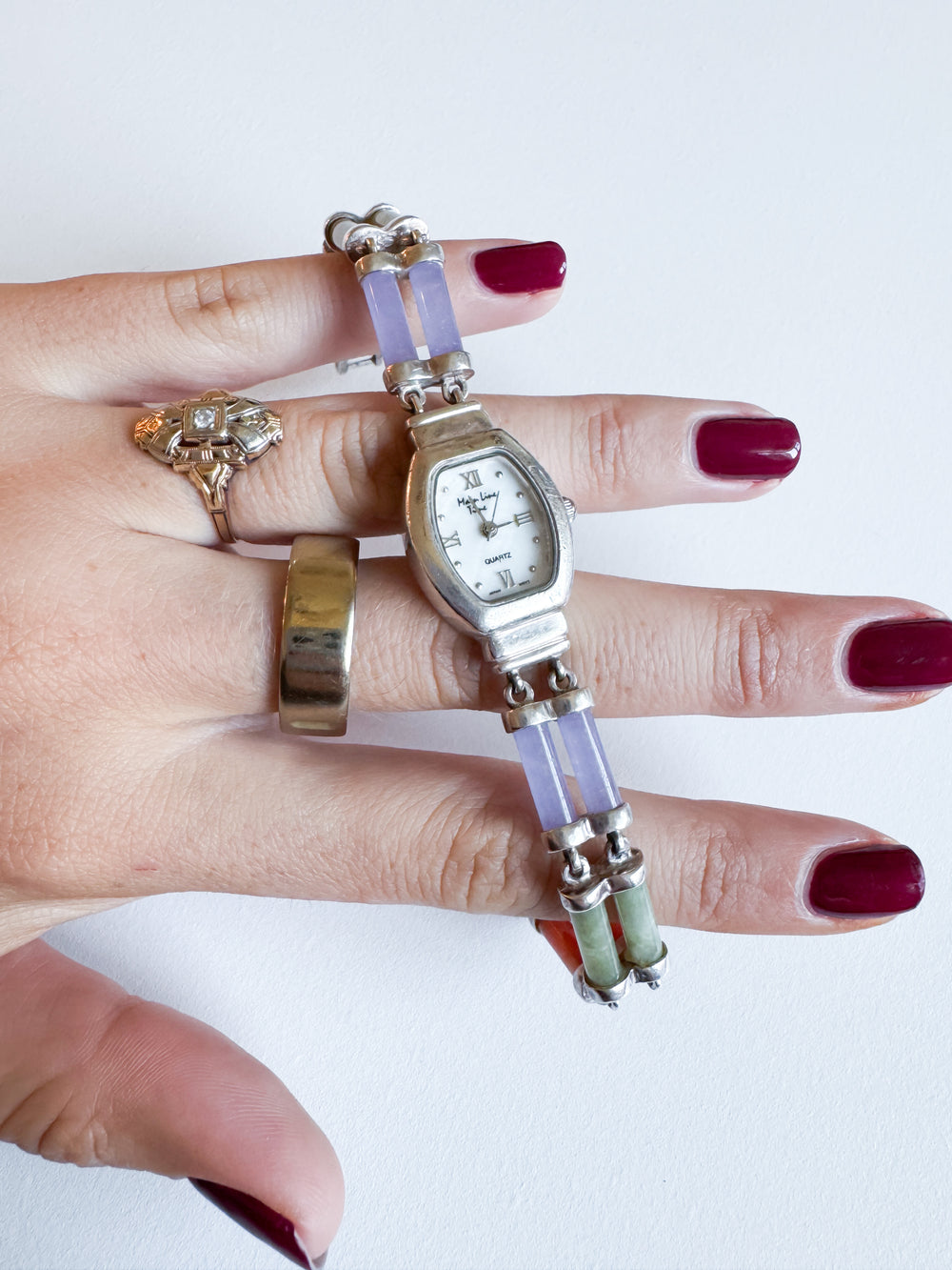 Vintage Main Line Time Multi Jade Silver Watch