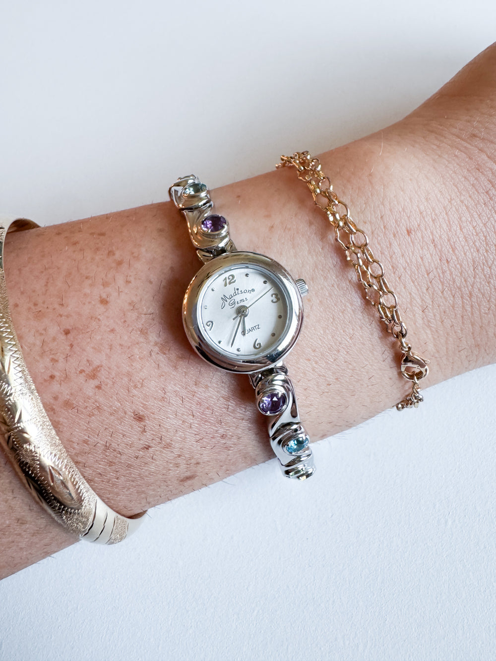 Vintage Madison Gems Multi-Gemstone Silver Watch