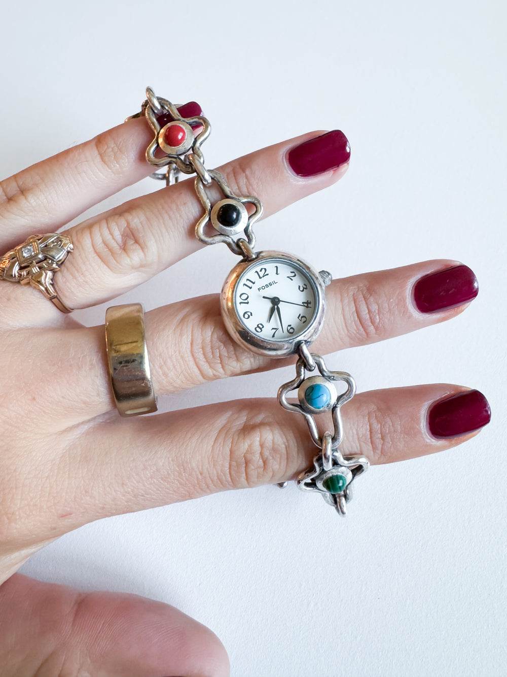 Vintage Sterling Silver Fossil Watch
