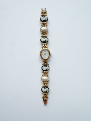 Vintage Black & Pearl Cameo Womens Watch