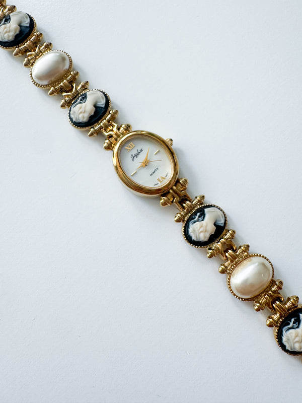 Vintage Black & Pearl Cameo Womens Watch