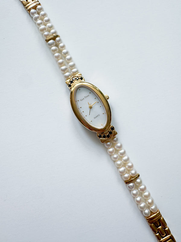 Vintage Gemtime Sapphire & Pearl Gold Watch