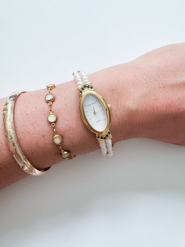 Vintage Gemtime Sapphire & Pearl Gold Watch