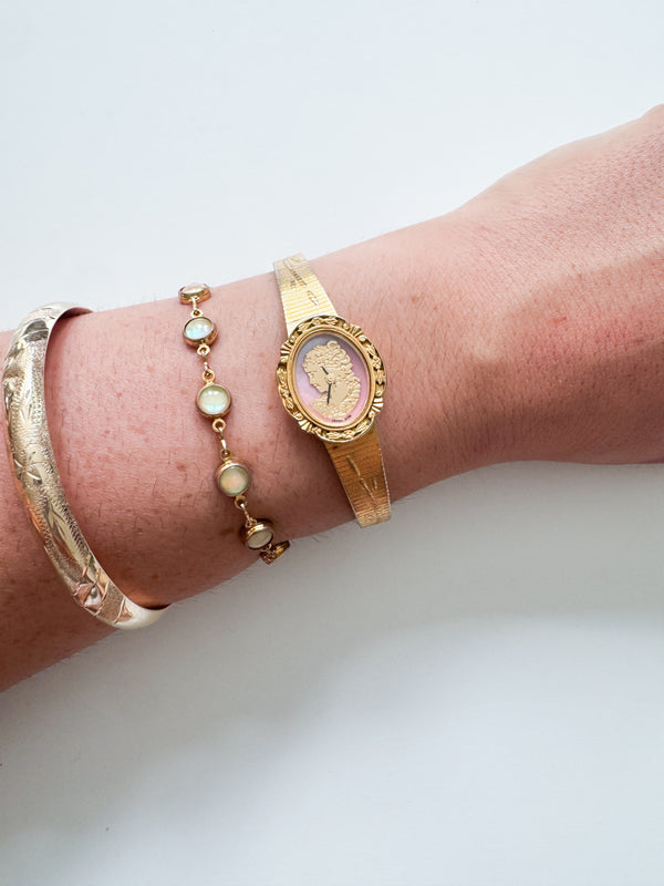 Vintage Helbros Womens Pink & Gold Cameo Watch