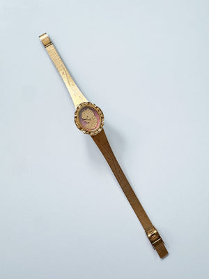 Vintage Helbros Womens Pink & Gold Cameo Watch