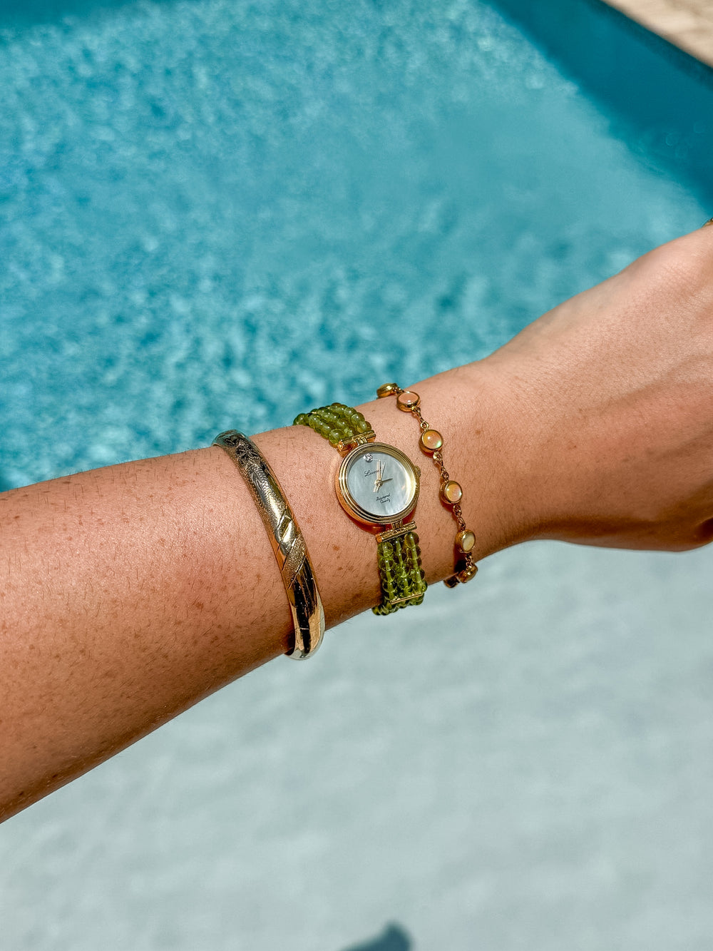 Vintage Lucoral Green Beaded Watch