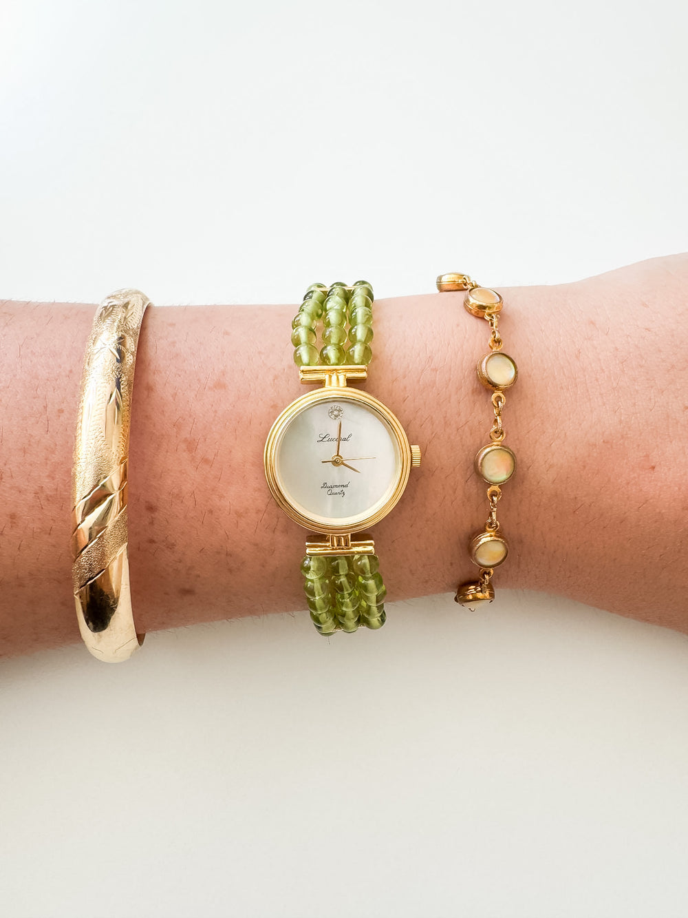 Vintage Lucoral Green Beaded Watch