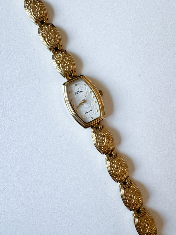 Vintage Relic Folio White Dial Gold Watch