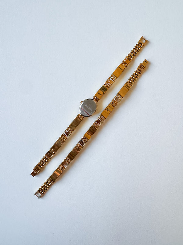 Vintage Gem Time Jade & Gold-tone Watch & Bracelet Set