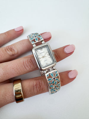 2000's Silver & Turquoise Enamel Stretch Watch