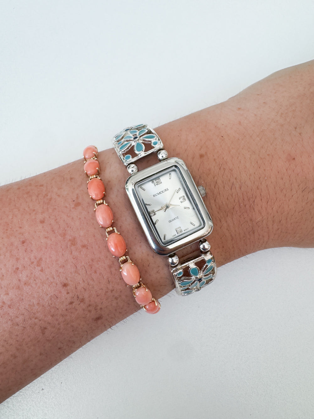 2000's Silver & Turquoise Enamel Stretch Watch
