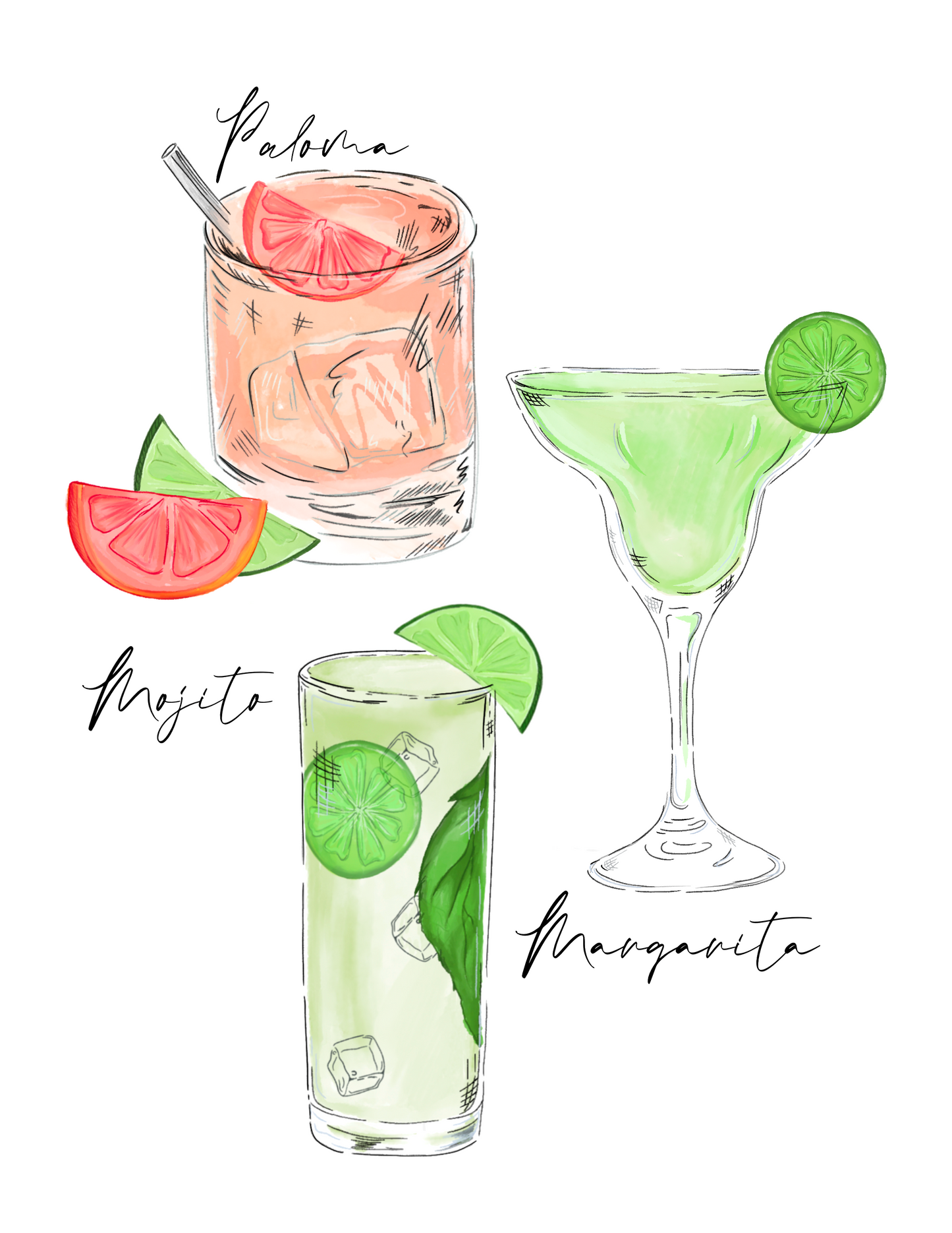 Labeled Cocktail Trio Print